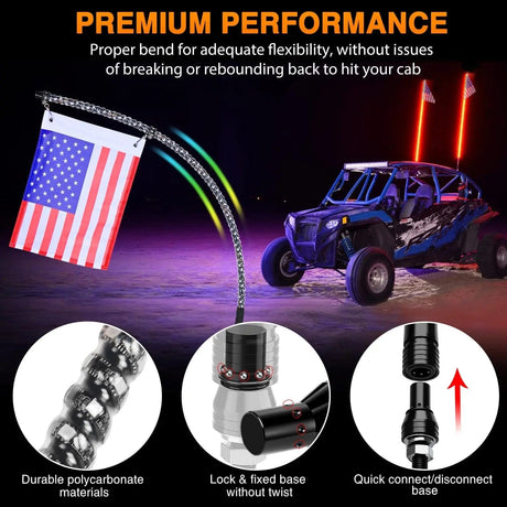 Motor Vehicle Lighting 2Pcs 4FT Spiral Antenna Led Whip Light RF Remote Control | 8.6FT Wire 5Pin Switch