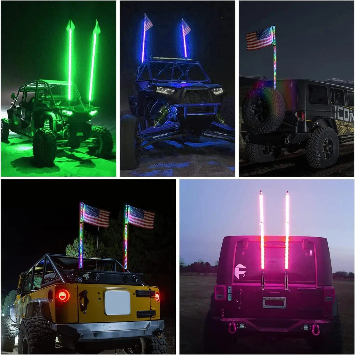 Motor Vehicle Lighting 2Pcs 4FT Spiral Antenna Led Whip Light RF Remote Control | 8.6FT Wire 5Pin Switch