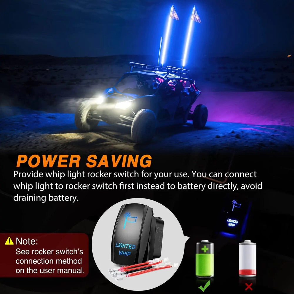 Motor Vehicle Lighting 2Pcs 5FT Spiral Antenna Led Whip Light RF Remote Control | 8.6FT Wire 5Pin Switch