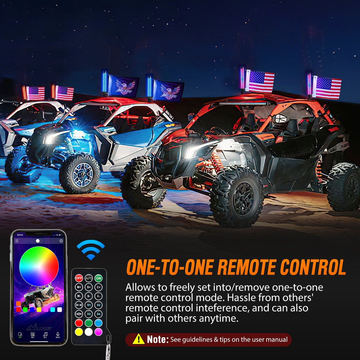 LED Whip Light 2Pcs 1FT Spiral Antenna Bluetooth Remote App Control Led Fat Whip Light