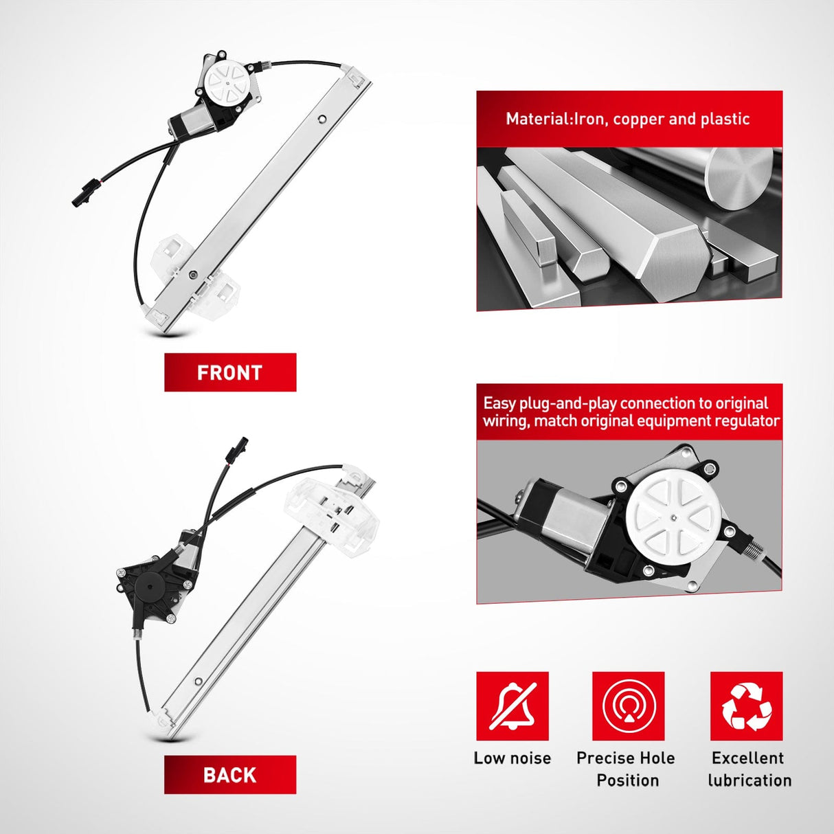 748-913 Window Regulator and Motor Front Passenger Side Compatible with Jeep Wrangler 2007-2017 Sport Utility,Wrangler JK 2018 Sport Utility 2010 2011 2012 2013 2014 2015 2016 2017