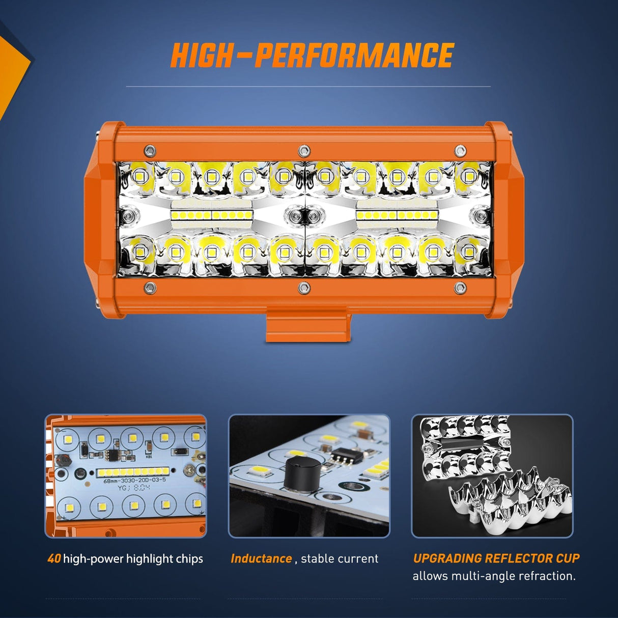 LED Work Light 2pc 6.5 Inch 120W Spot Flood Combo Orange Case Led Light Bar