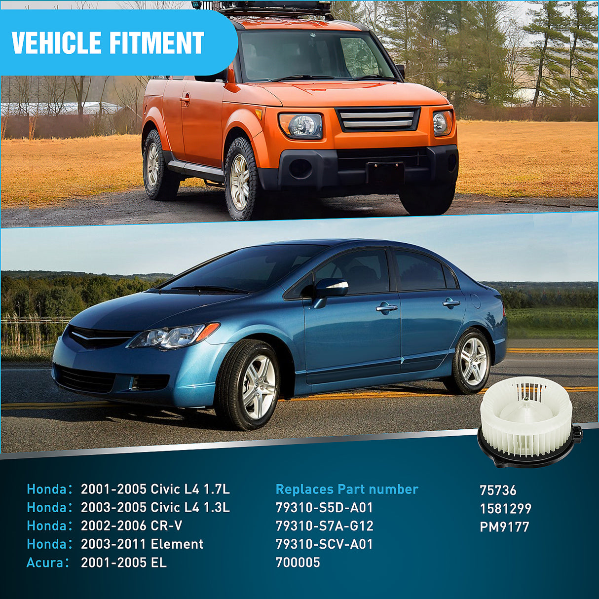 Nilight HVAC Heater Blower Motor Assembly for Honda Civic 2001 2002 2003 2004 2005, CR-V 2002-2006, Element 2003-2011, Acura EL 2001-2005 – Replaces 79310S5DA01, 79310S7AG12