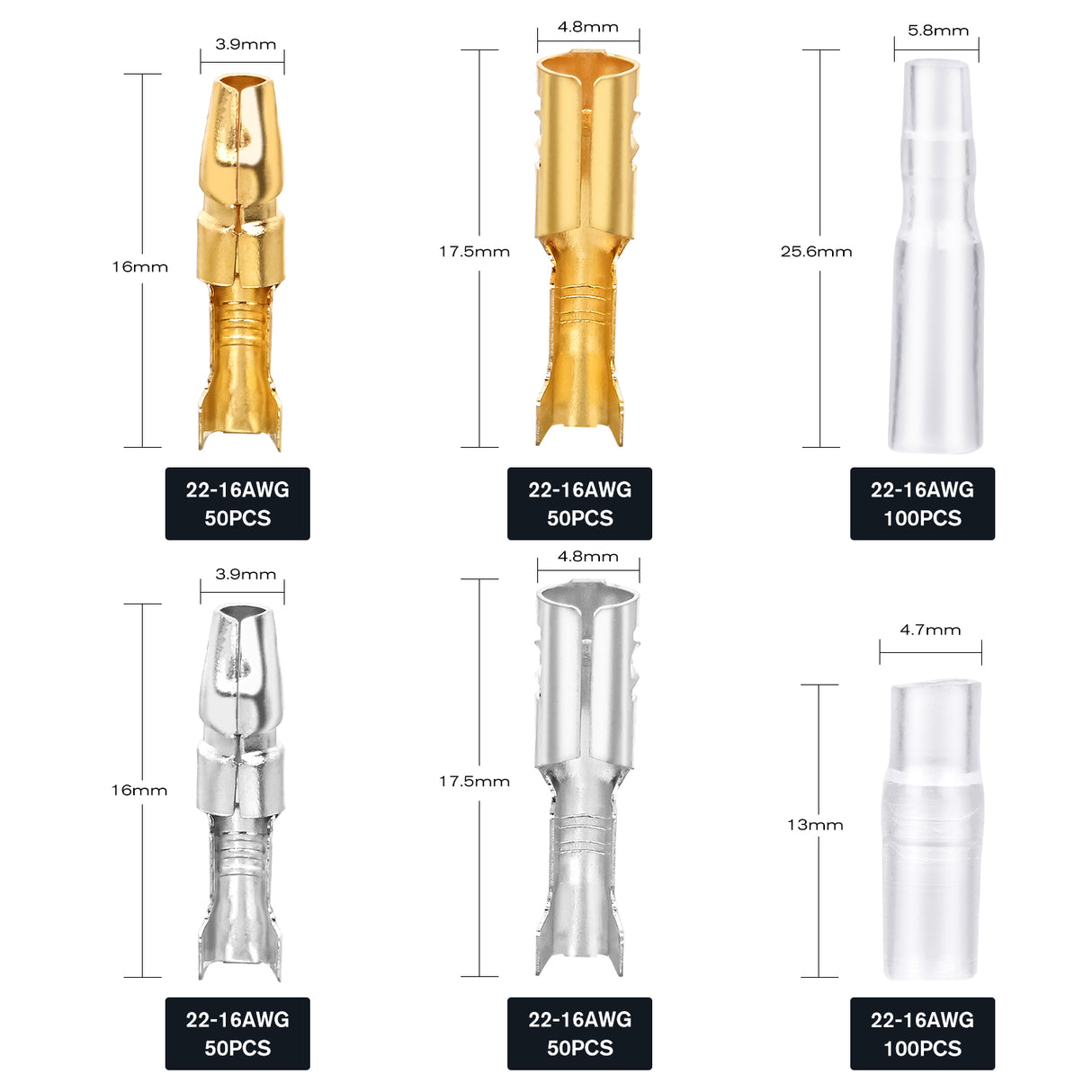 Nilight 400PCS 3.9mm Bullet Connectors Male and Female Brass Wire Terminals Connector with Insulation Cover for 22-16AWG Electrical Wiring Motorcycle Motorbike Car Truck Boats