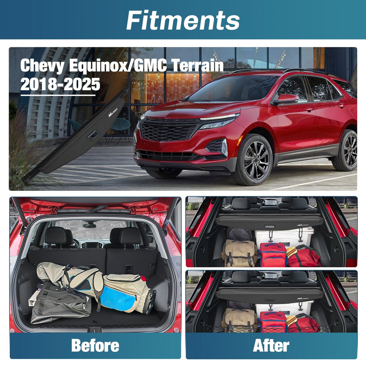 Trunk Cargo Cover 2018 2019 2020 2021 2022 2023 2024 Chevy Equinox GMC Terrain Retractable Trunk Cargo Cover With Trunk Storage Net