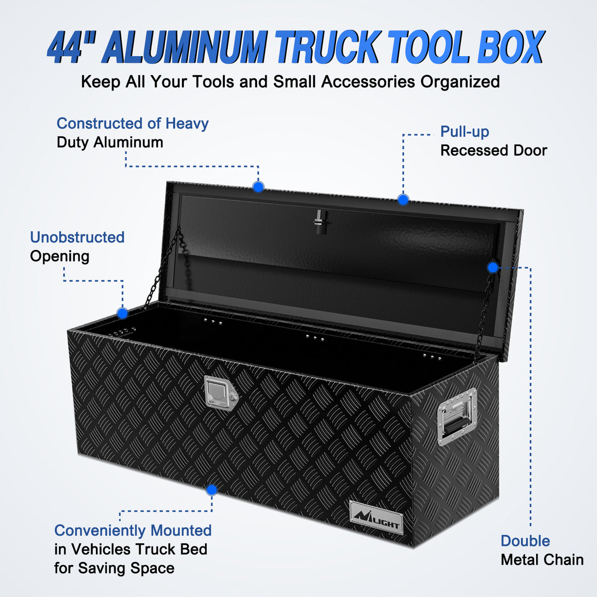 Truck Bed Toolboxes 44 Inch Truck Tool Box Heavy Duty Aluminum Stripes Plated Pick Up Truck Bed Toolboxes 44 Inchx15 Inchx15 Inch Waterproof Storage Organizer for Bed of Truck RV Trailer with Side Handle Lock Keys, Black