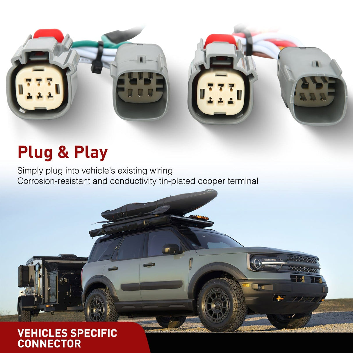 Wiring Harness Kit 4 Pin Trailer Wiring Harness 56462 Vehicle Side Custom for 2021 2022 2023 2024 Ford Bronco Sport Simple Fit Tow Hitch Harness