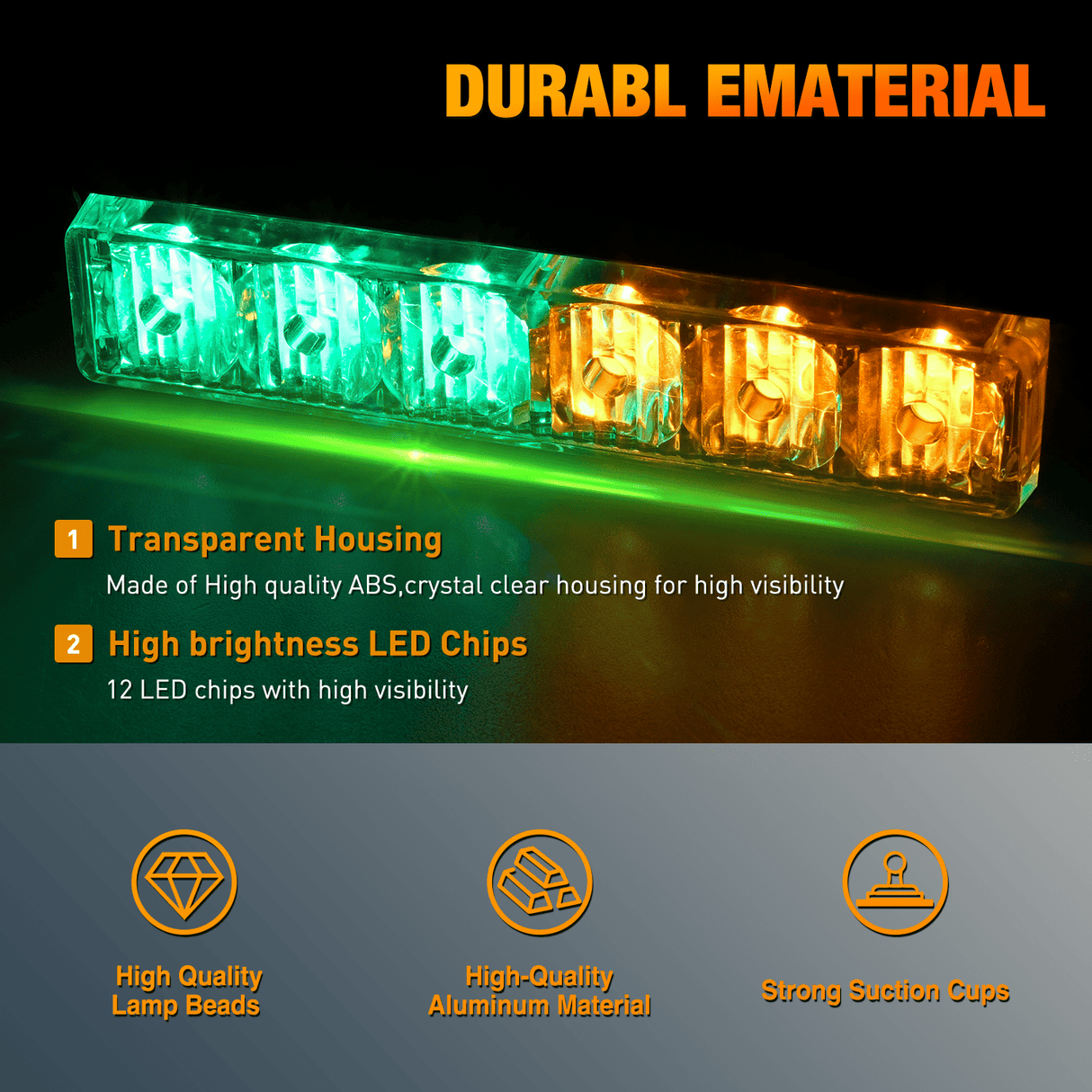 Led Strobe Light 12LED Emergency Strobe Traffic Advisor Light Bar 2 in 1 Amber Green Dash Warning Safety Flashing Lights Front/Rear Windshield Construction Lights for Trucks Cars Plow Police Vehicles
