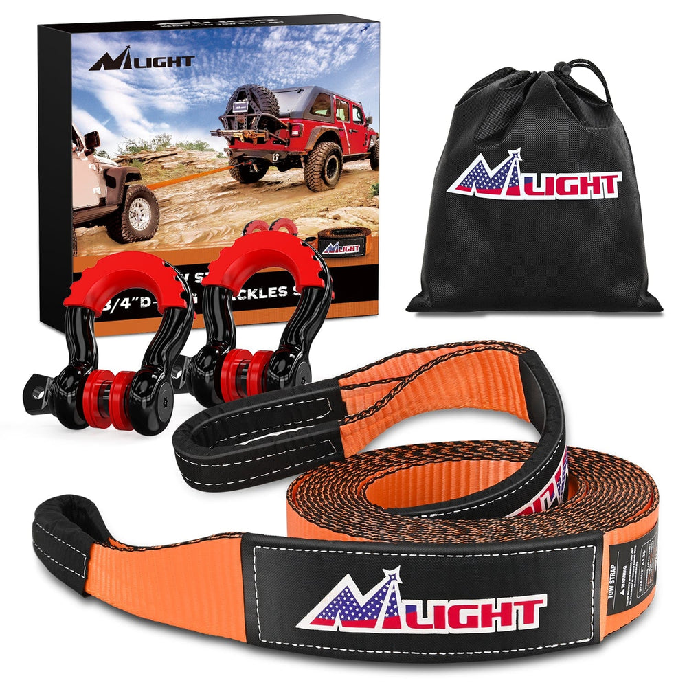 Shackle Recovery Ring 3 x 20Inch Recovery Tow Strap with Anti-Theft D-Ring Shackles