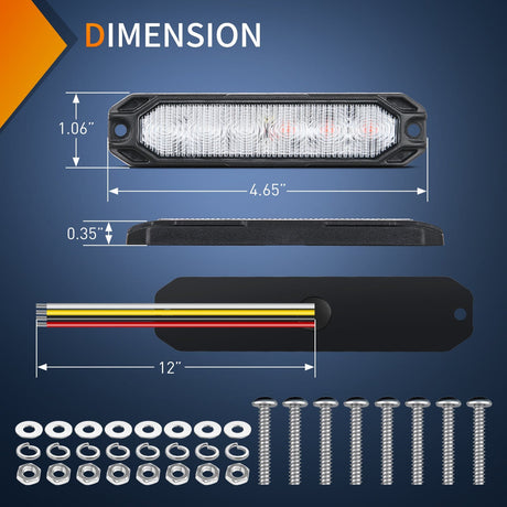 led strobe light 4PCS 6 LED Red and Blue Emergency Warning Strobe Lights
