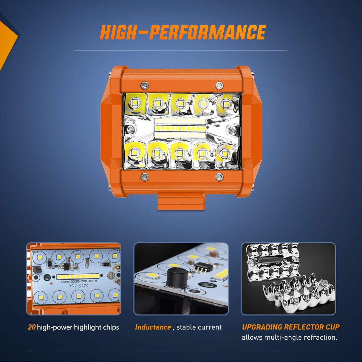 LED Work Light 2pc 4 Inch 20W Spot Flood Combo Orange Case Led Light Bar