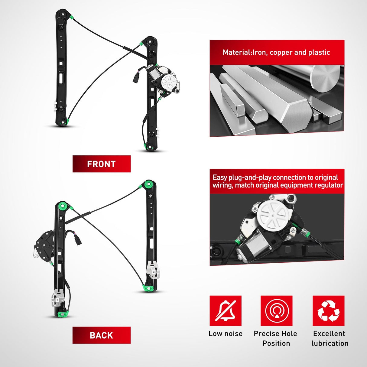 Window Regulator 741-484 Power Window Regulator/Motor Front Driver Side Compatible with BMW E46 325i 328i 330i 1999 2000 2001 2002 2003 2004 2005 Sedan
