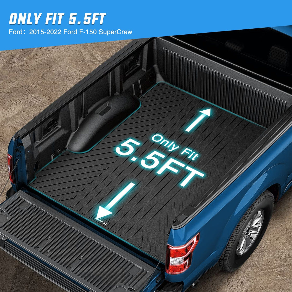 Truck Bed Mat 5.5ft Rubber Short Bed For 2015 2016 2017 2018 2019 2020 2021 2022 Ford F150 SuperCrew Cab