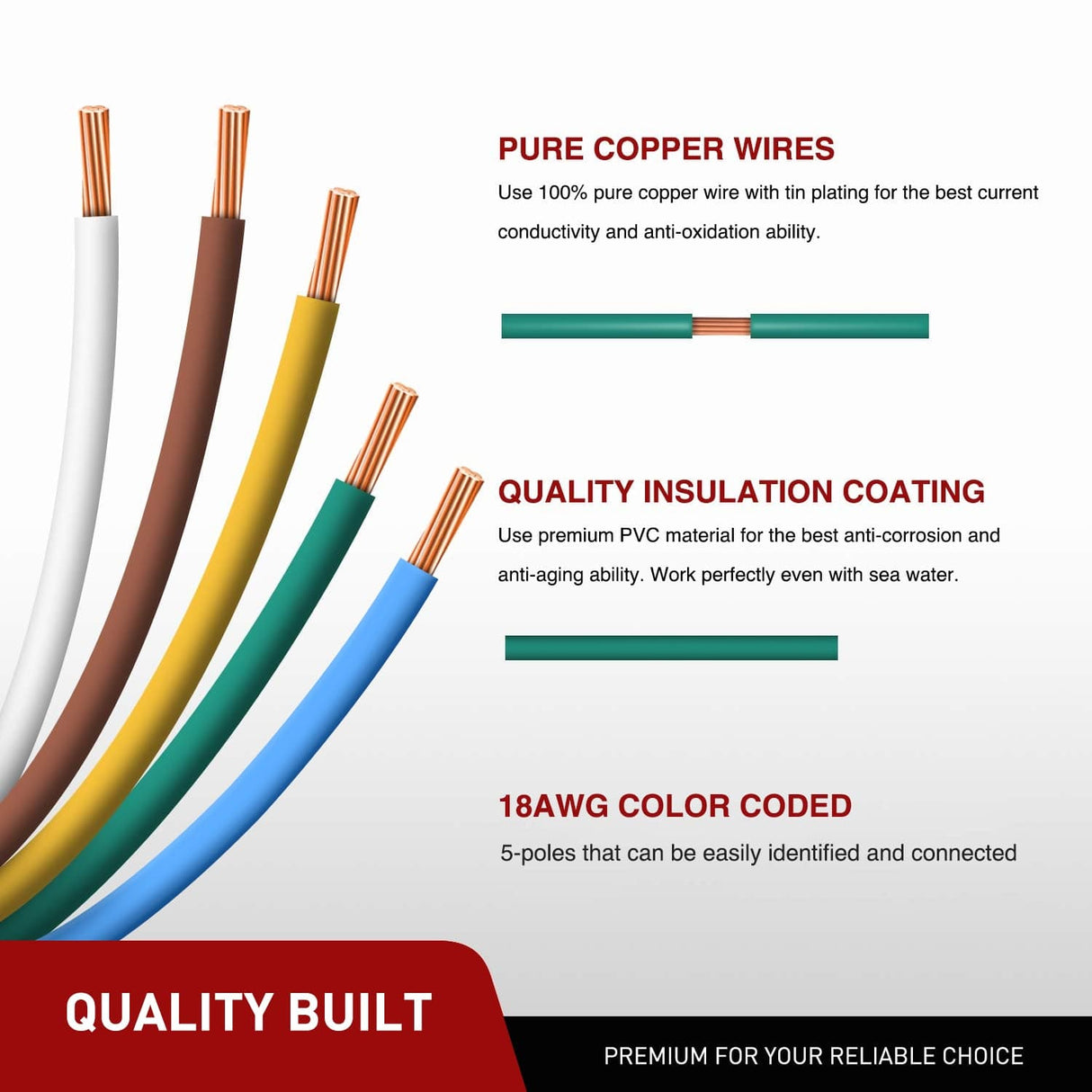 Wiring Harness Kit 22inch 18AWG 5 PIN Trailer Wire