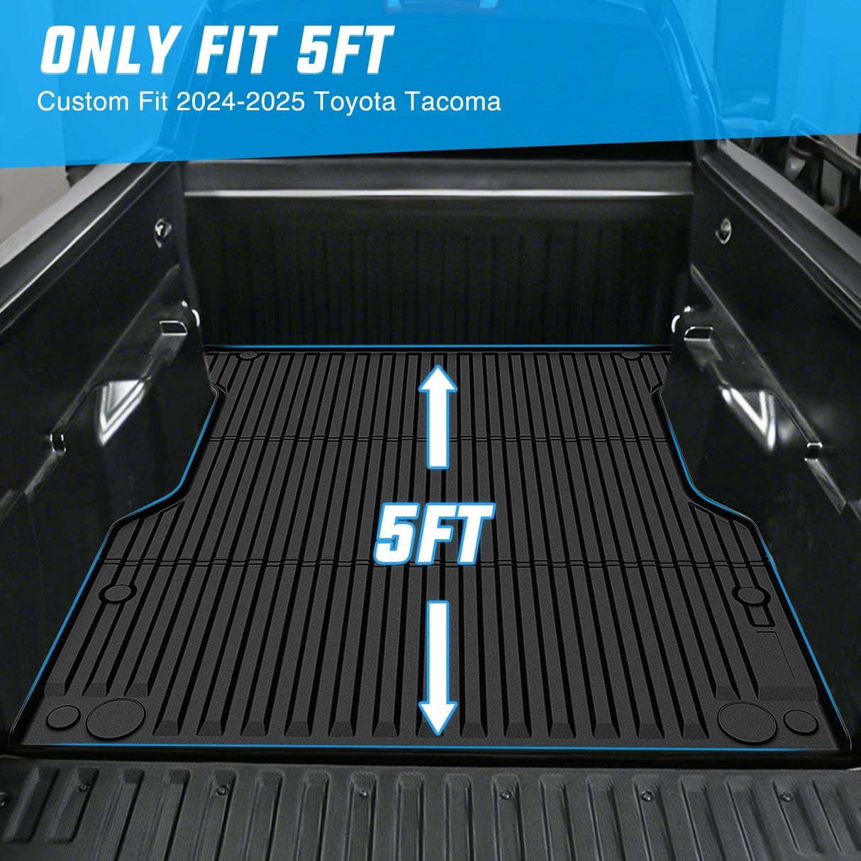 Truck Bed Mat 5ft Rubber Short Trunk Bed for 2024 2025 Toyota Tacoma, TPE Heavy-Duty Pick-up Bed Liner for Toyota Tacoma Accessories, Anti-Slip Texture, All Weather Protection