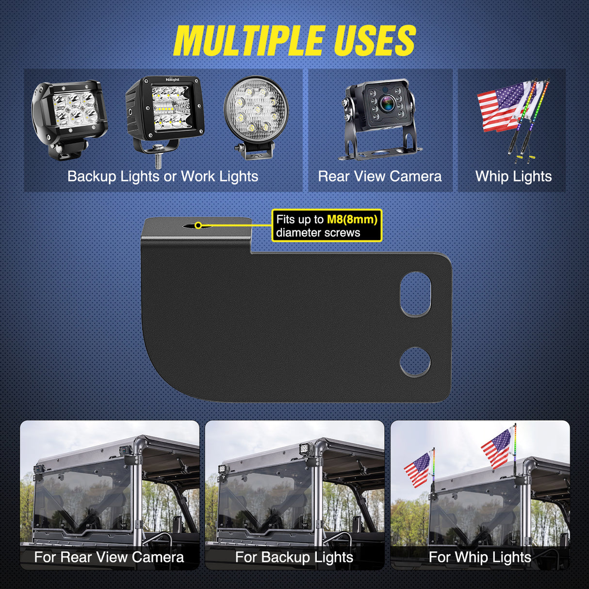 Nilight Rear Roof Backup Light Bar Brackets Reverse LED Lights Pod Mounting Bracket for Polaris Pro-fit Cage Compatible with 2013-2024 Ranger Full Size 570 800 900 1000 XP Crew 900 1000