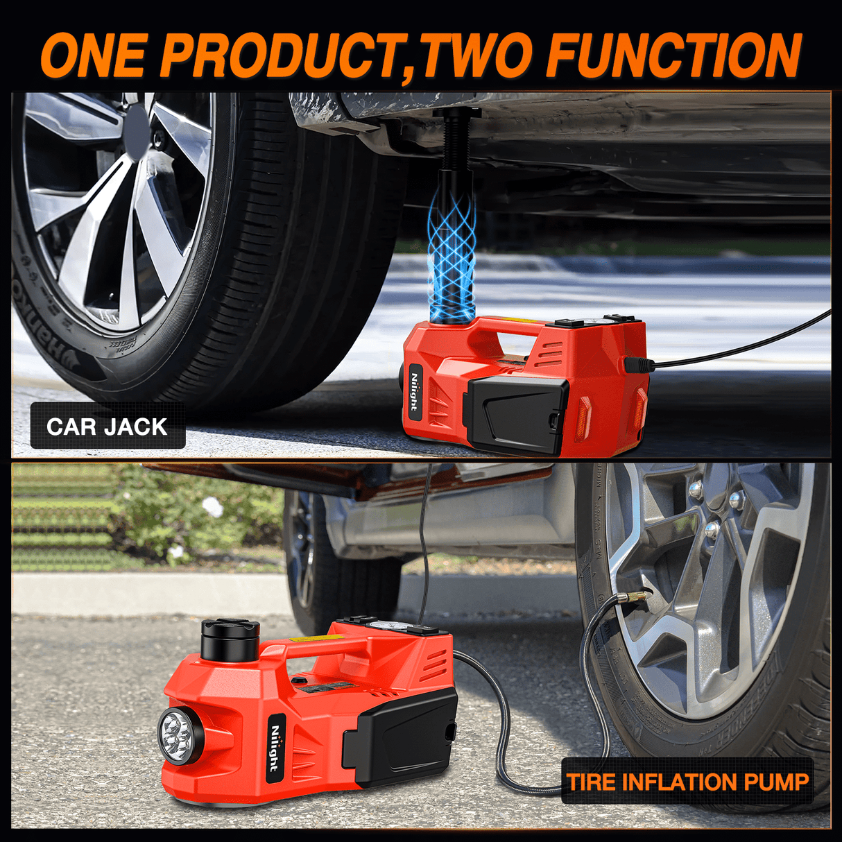 Car Jack Electric Car Jack 5 Ton 12V Hydraulic with Inflatable Pump LED Light 3 in 1 Portable Floor Jack for Tire Change