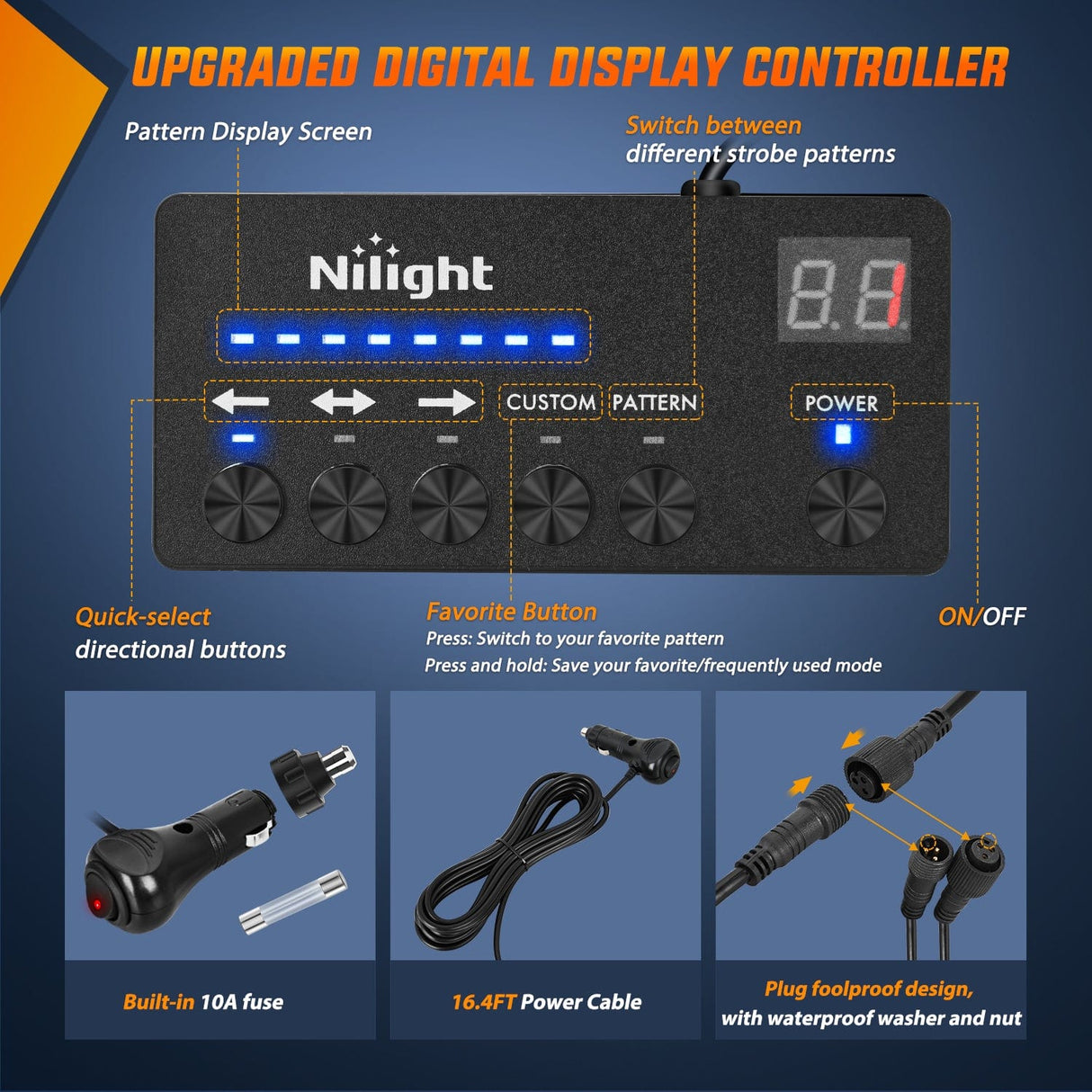 Led Strobe Light 144 LED Strobe Traffic Advisor Light Bar Amber White with Controller 2 in 1 Automotive Emergency Warning Flashing Police Windshield Lights Bars for Cars Tow Plow Trucks Construction Vehicles