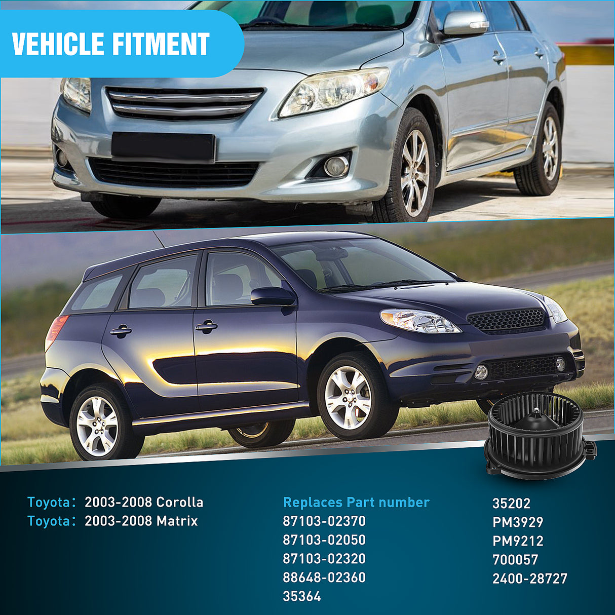 Nilight HVAC Heater Blower Motor Fan Fit for Toyota Corolla Matrix 2003 2004 2005 2006 2007 2008, Replaces 8710302370 700057 TO3126102 87103-02070 8710302050 615-5018