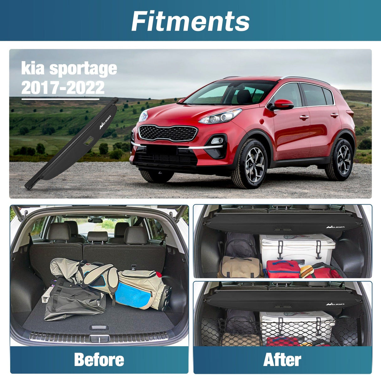 Trunk Cargo Cover 2017 2018 2019 2020 2021 2022 Kia Sportage Accessories Retractable Trunk Cargo Cover With Trunk Storage Net