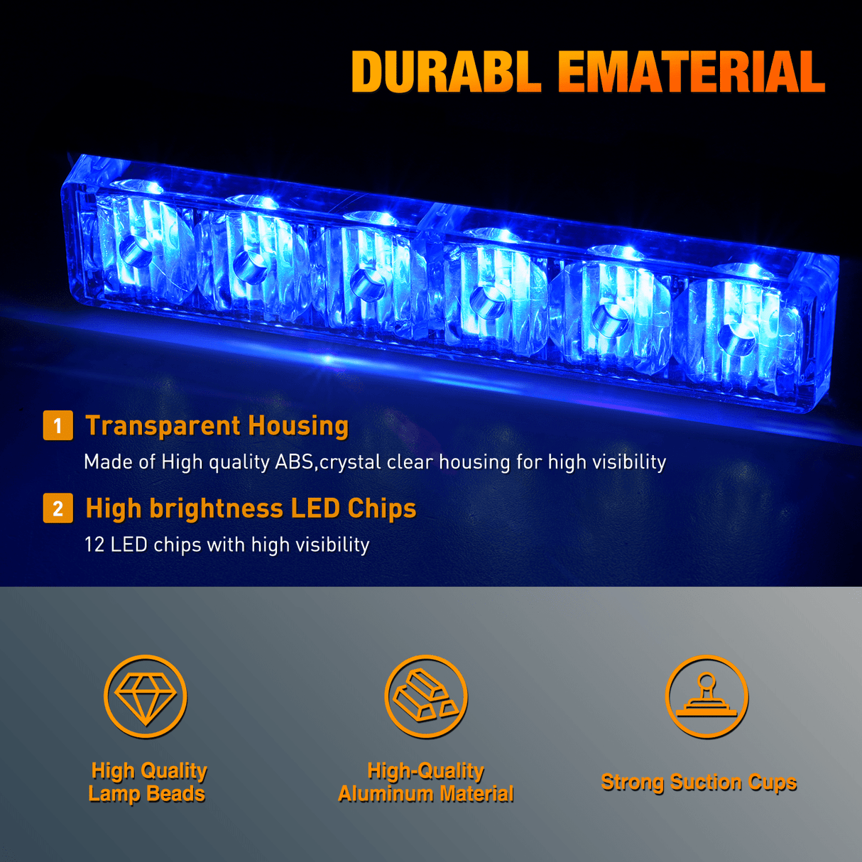 Led Strobe Light 12LED Emergency Strobe Traffic Advisor Light Bar 2 in 1 Blue Dash Warning Safety Flashing Lights Front/Rear Windshield Construction Lights for Trucks Cars Plow Police Firefighter Vehicles