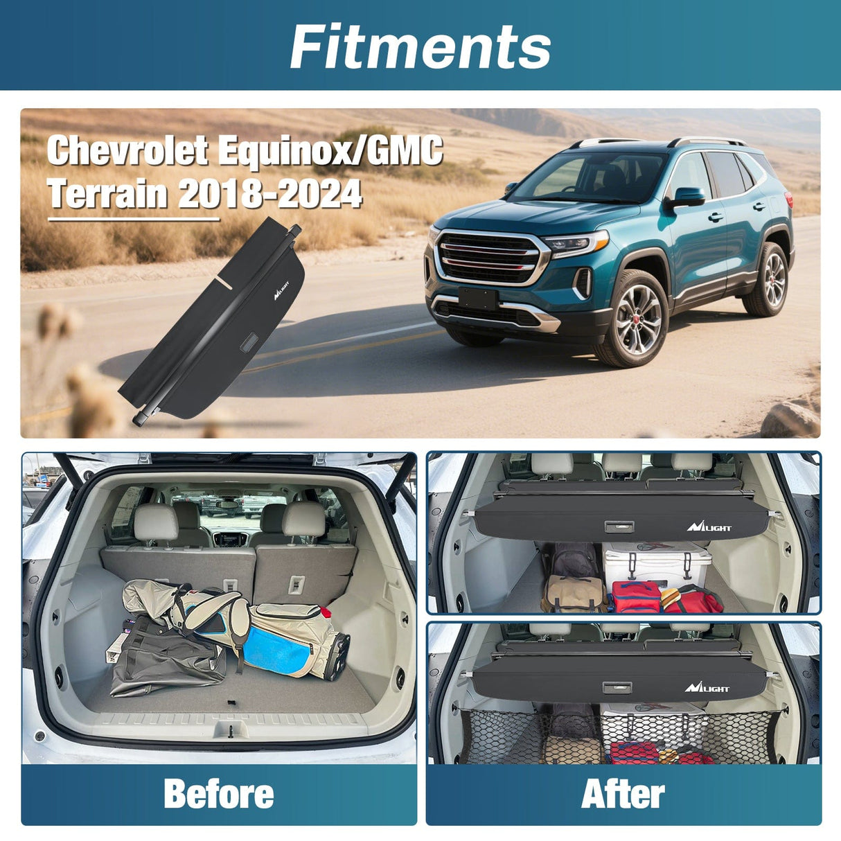 Trunk Cargo Cover Trunk Cargo Cover for VW Volkswagen Tiguan 2018 2019 2020 2021 2022 2023 2024, Retractable Privacy Security Shield Shade Rear Trunk Cover, with Trunk Storage Net