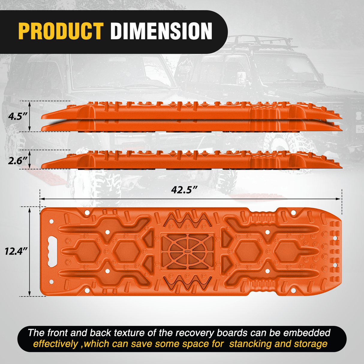 Traction Boards Off-Road Recovery Traction Boards For 4WD 4X4 with Jack Lift & Carry Bag (Orange)