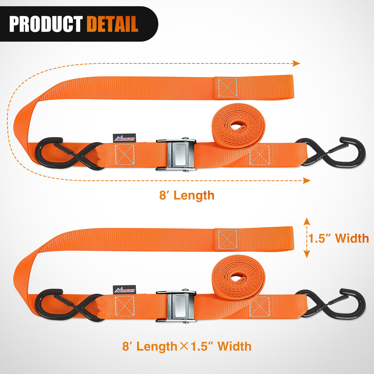 Nilight Motorcycle Tie Down Straps 1.5Inch×8Inch Heavy Duty Cambuckle with Soft Loops Safety S-Hooks 3084Lbs Break Strength for Securing Dirtbikes ATV UTV