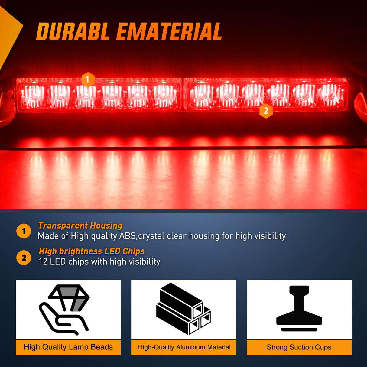 12LED Traffic Advisor Strobe Light Bar Red Emergency Warning Hazard Safety Dash Front/Rear Windshield Flashing Lights for Cars Trucks Police Firefighter Plow Construction Vehicles
