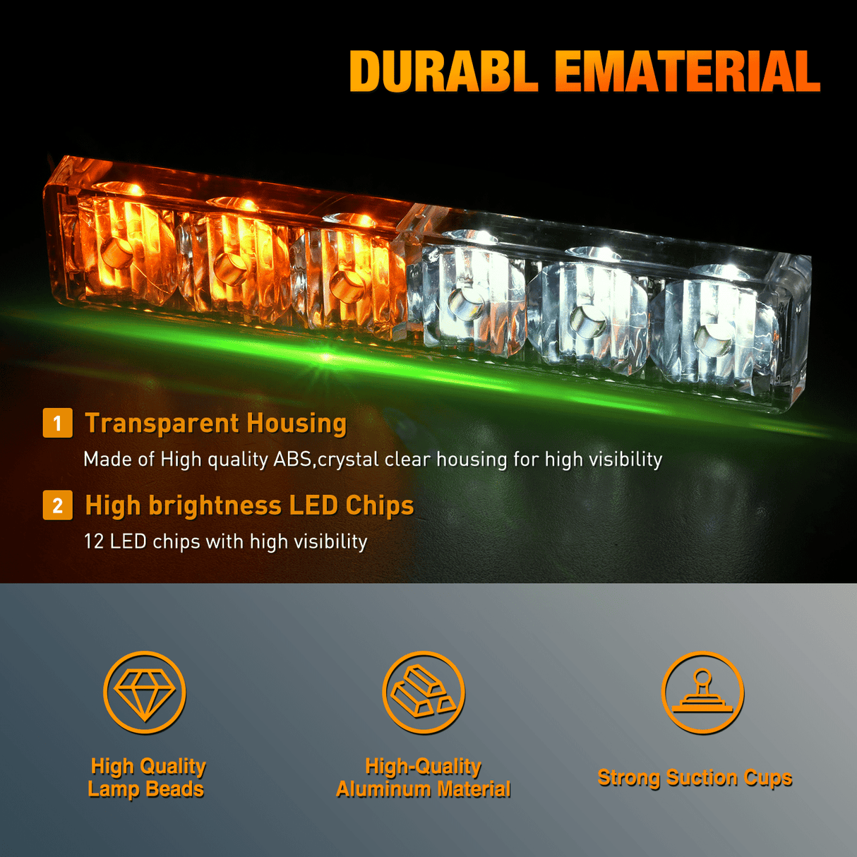 Led Strobe Light 12LED Emergency Strobe Traffic Advisor Light Bar 2 in 1 Amber White Dash Warning Safety Flashing Lights Front/Rear Windshield Construction Lights for Trucks Cars Plow Police Vehicles