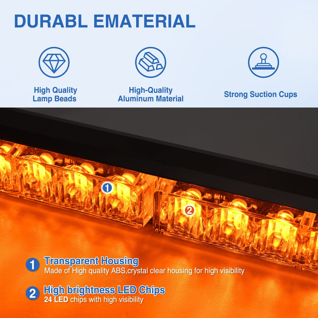 Led Strobe Light 24LED Emergency Strobe Traffic Advisor Light Bar 2 in 1 Amber Dash Warning Safety Flashing Lights Front/Rear Windshield Construction Lights for Trucks Cars Plow Police Firefighter Vehicles