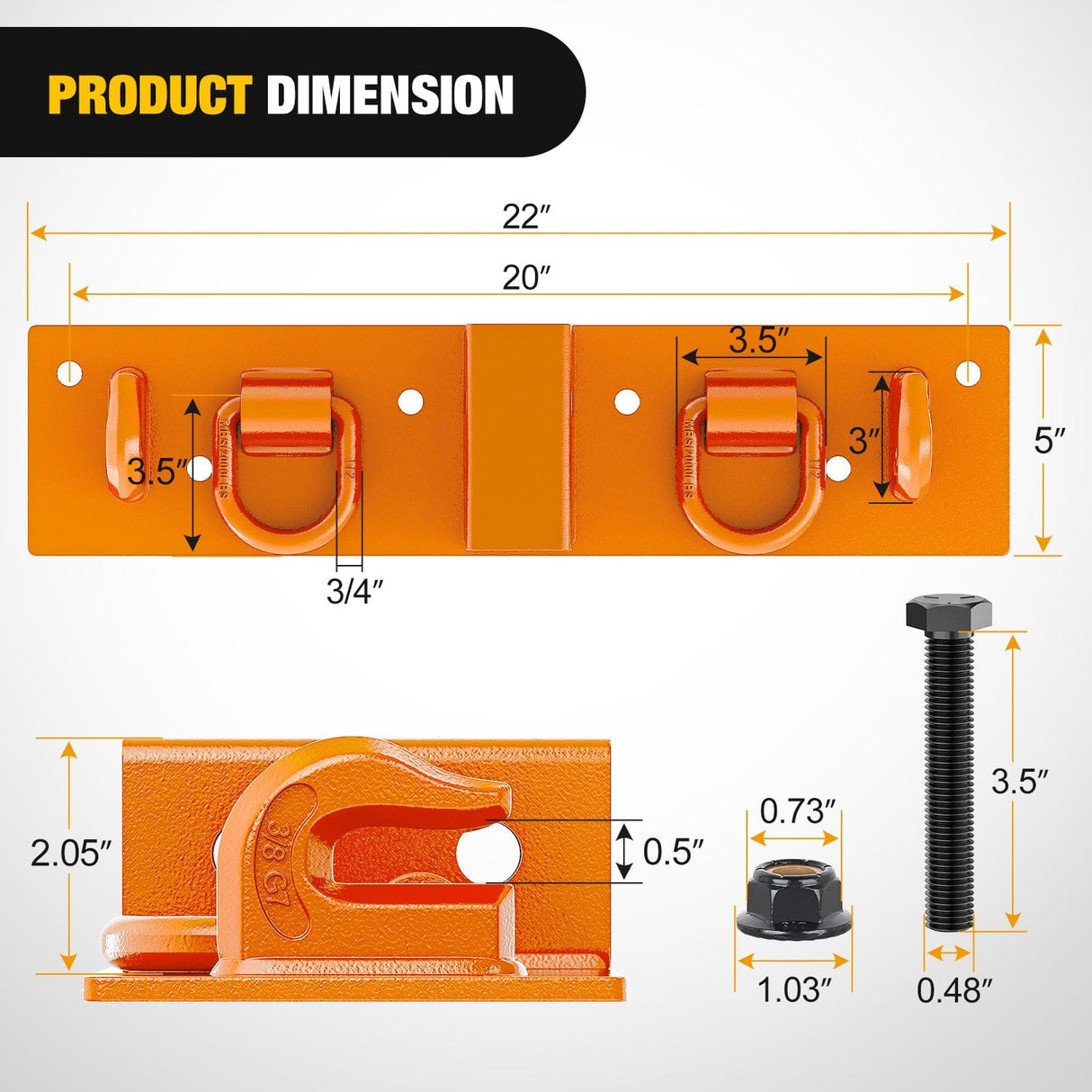 Tow Hooks & Truck Tie Downs & Anchors 3/8Inch Tractor Bucket Grab Hooks with 1/2Inch Tie Down Ring and 2Inch Receiver Grade 70 Forged Steel Bolt-On for John Deere Compact Tractor Bucket RV UTV Truck Max 4700LBS, Orange