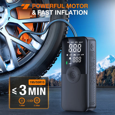 inflator Tire Inflator Portable Air Compressor Rechargeable Battery Cordless 150PSI Faster Inflation Air Pump for Car Tires with Tire Pressure Gauge