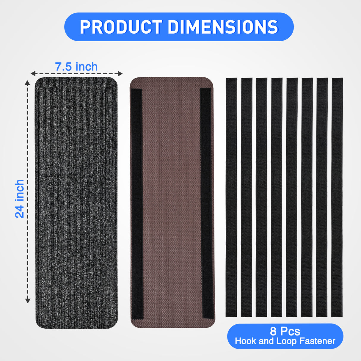 Nilight RV Step Covers 4 Pack 24 x 7.5 inches, Non Slip Camper Steps RV Step Rug with Hook & Loop Works on Electrical & Manual RV Stairs Carpet Rug for Mobile Home Camper Trailers Steps Outside, Gray