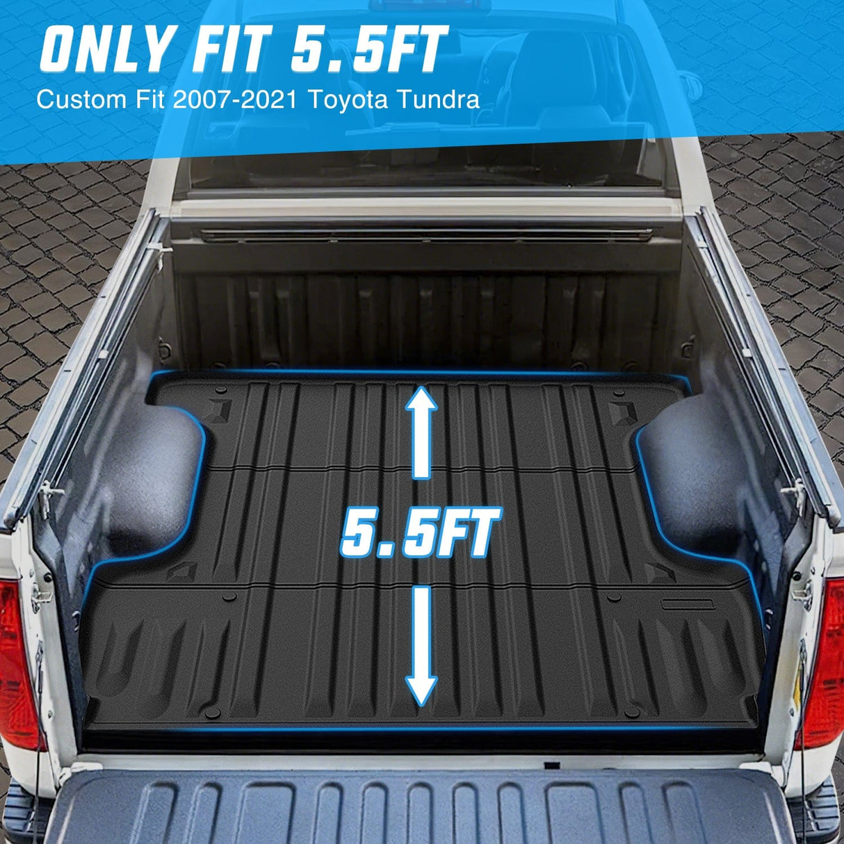 Truck Bed Mat 5.5ft Rubber Short Trunk Bed For 2007-2021 Toyota Tundra, TPE Heavy-Duty Pick-up Bed Liner for Toyota Tundra Accessories, Anti-Slip Texture, All Weather Protection