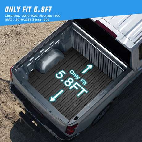 Truck Bed Mat 5.8ft Rubber Short Bed For 2019 2020 2021 2022 2023 Chevy Silverado 1500/GMC Sierra 1500