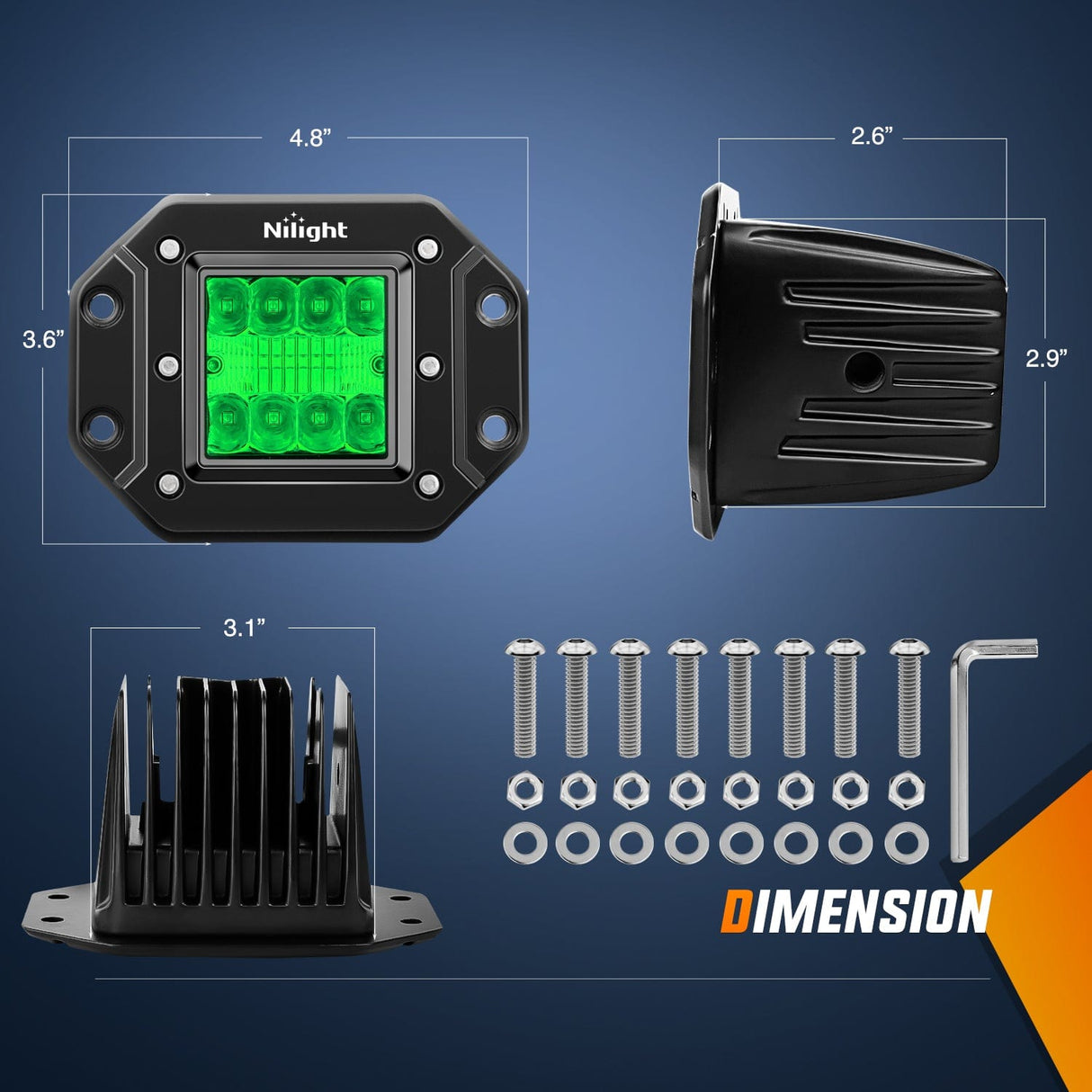 Light Bar Wiring Kit Flush Mount LED Light Pods 2 PCS 42 W Green Upgraded Spot Flood Combo Bumper Driving Fog Lights Fishing Hunting Emergency Safety Signal Light for UTV Pickup Van Boat Tractor