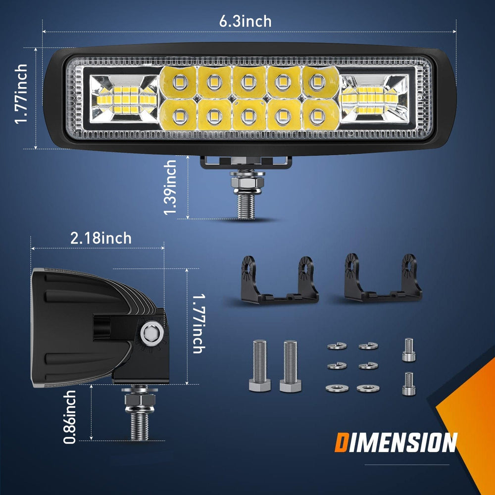 LED Light Bar LED Pods 2PCS 6 Inch 60W Flood Spot Beam Combo Light Bar Driving Fog Off Road Lighting 12V 24V for Trucks UTV ATV Marine Boat Golf Cart Trailer