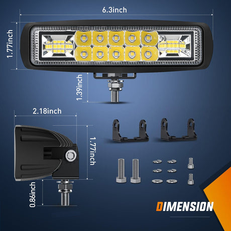 LED Light Bar LED Pods 2PCS 6 Inch 60W Flood Spot Beam Combo Light Bar Driving Fog Off Road Lighting 12V 24V for Trucks UTV ATV Marine Boat Golf Cart Trailer