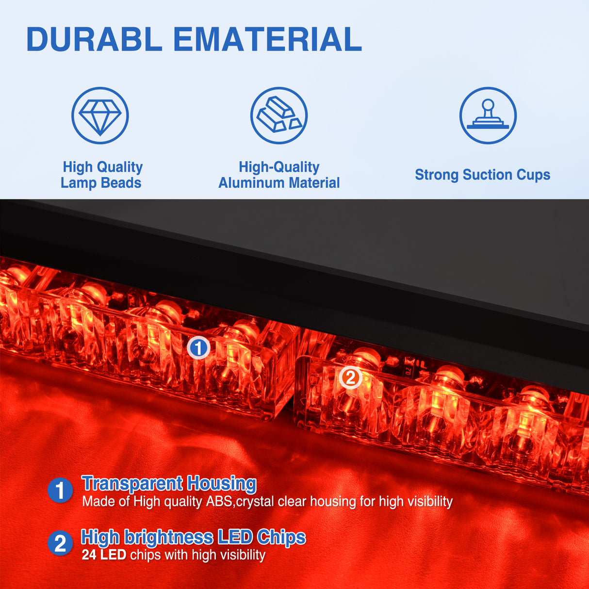 Nilight 24LED Emergency Strobe Traffic Advisor Light Bar 2 in 1 Red Dash Warning Safety Flashing Lights Front/Rear Windshield Construction Lights for Trucks Cars Plow Police Firefighter Vehicles