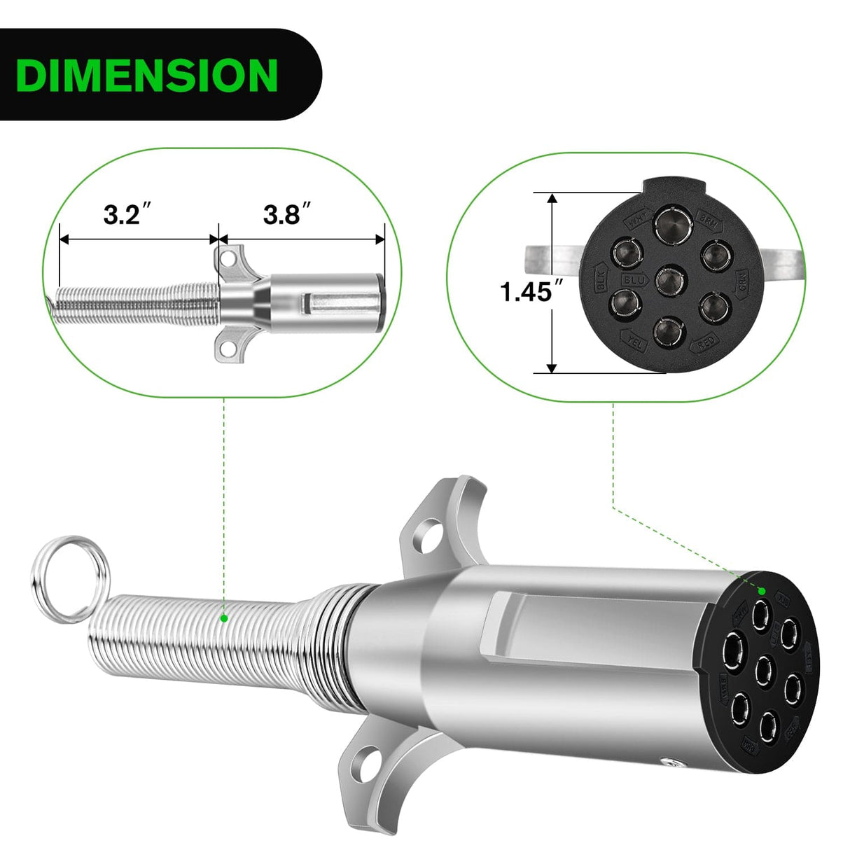 Accessories 7-Way Roumd Plug W/Spring Guard Male Plug