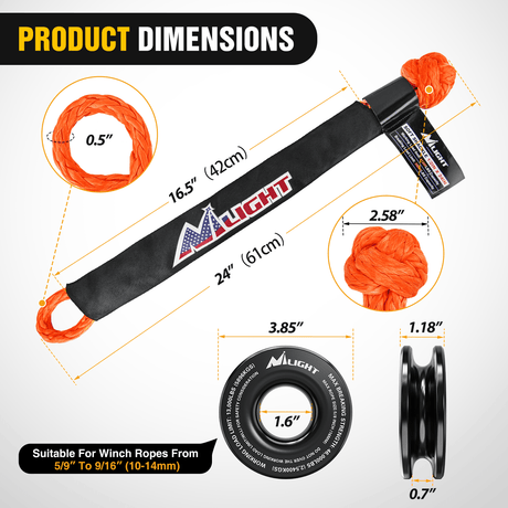 Shackle Recovery Ring 1/2inch x 24inch Synthetic Soft Shackle Recovery Ring Kit