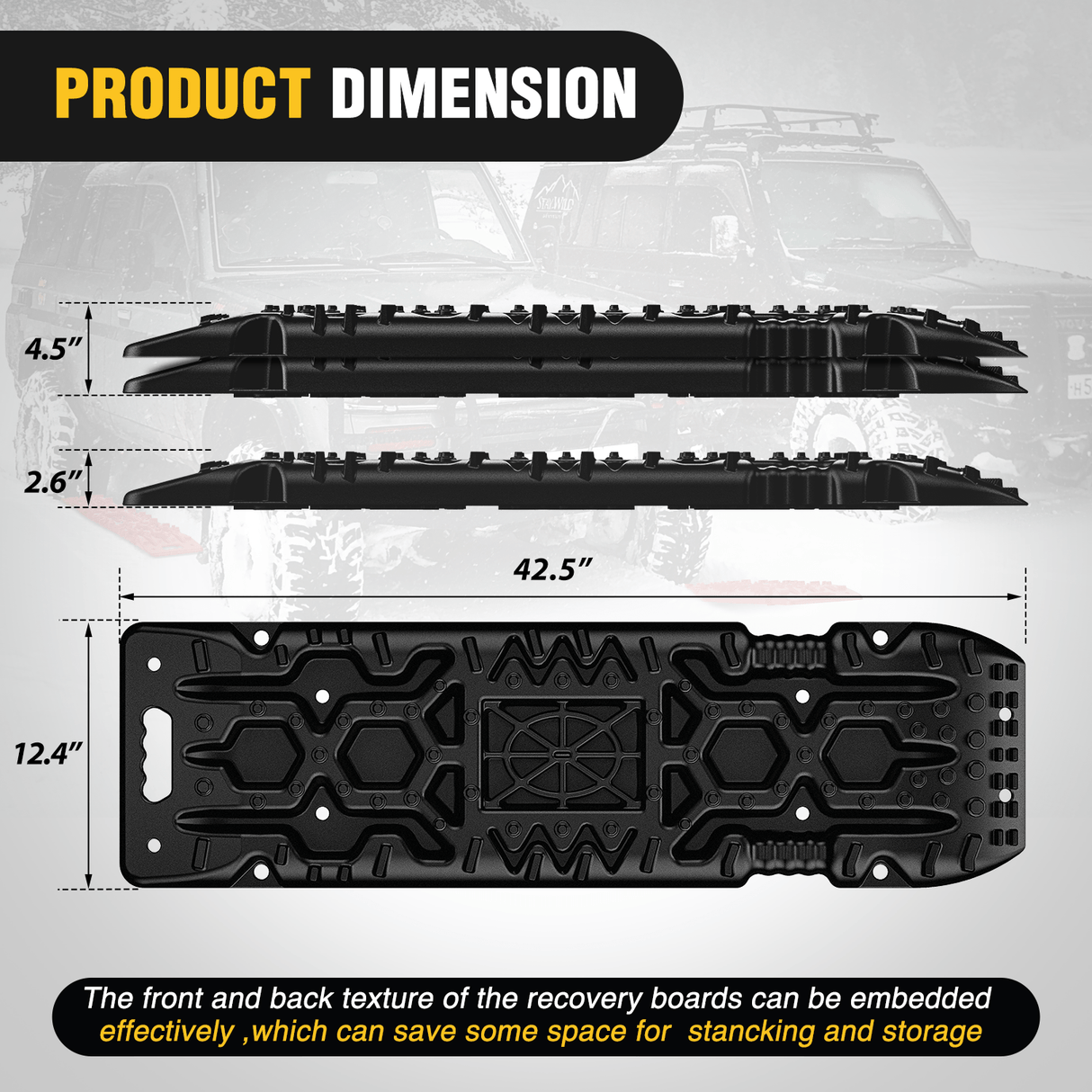 Traction Boards Off-Road Recovery Traction Boards For 4WD 4X4 with Jack Lift & Carry Bag (Black)