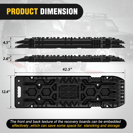 Traction Boards Off-Road Recovery Traction Boards For 4WD 4X4 with Jack Lift & Carry Bag (Black)