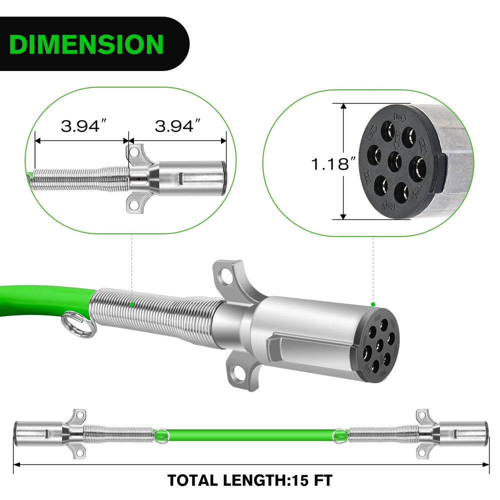 Accessories 15ft 7 Way to 6 Way Trailer Plug Adapter