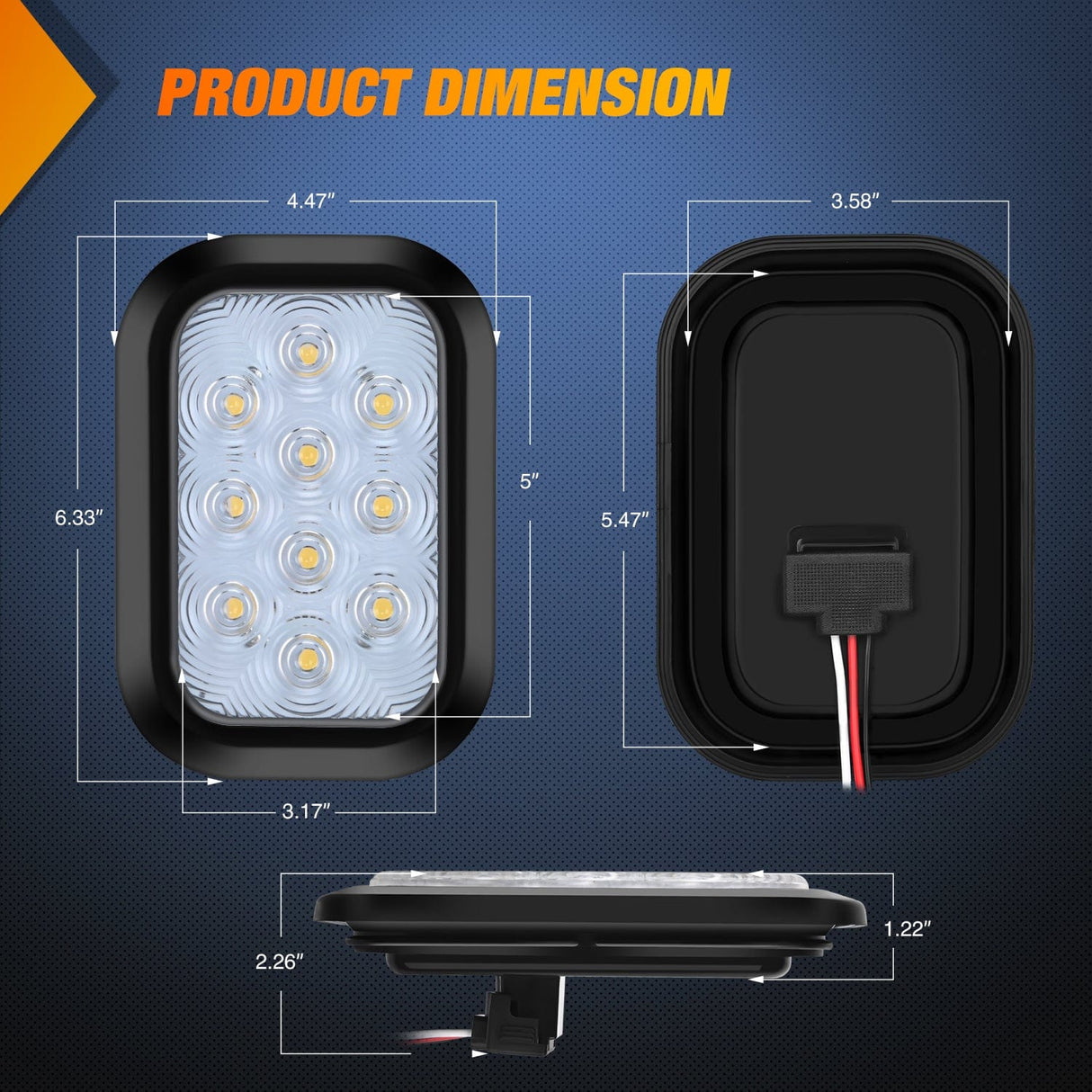 Tail Brake Turn Reverse Lights 2 Pcs 5 X 3 Inch 10 Led White Rectangular Trailer Tail Light