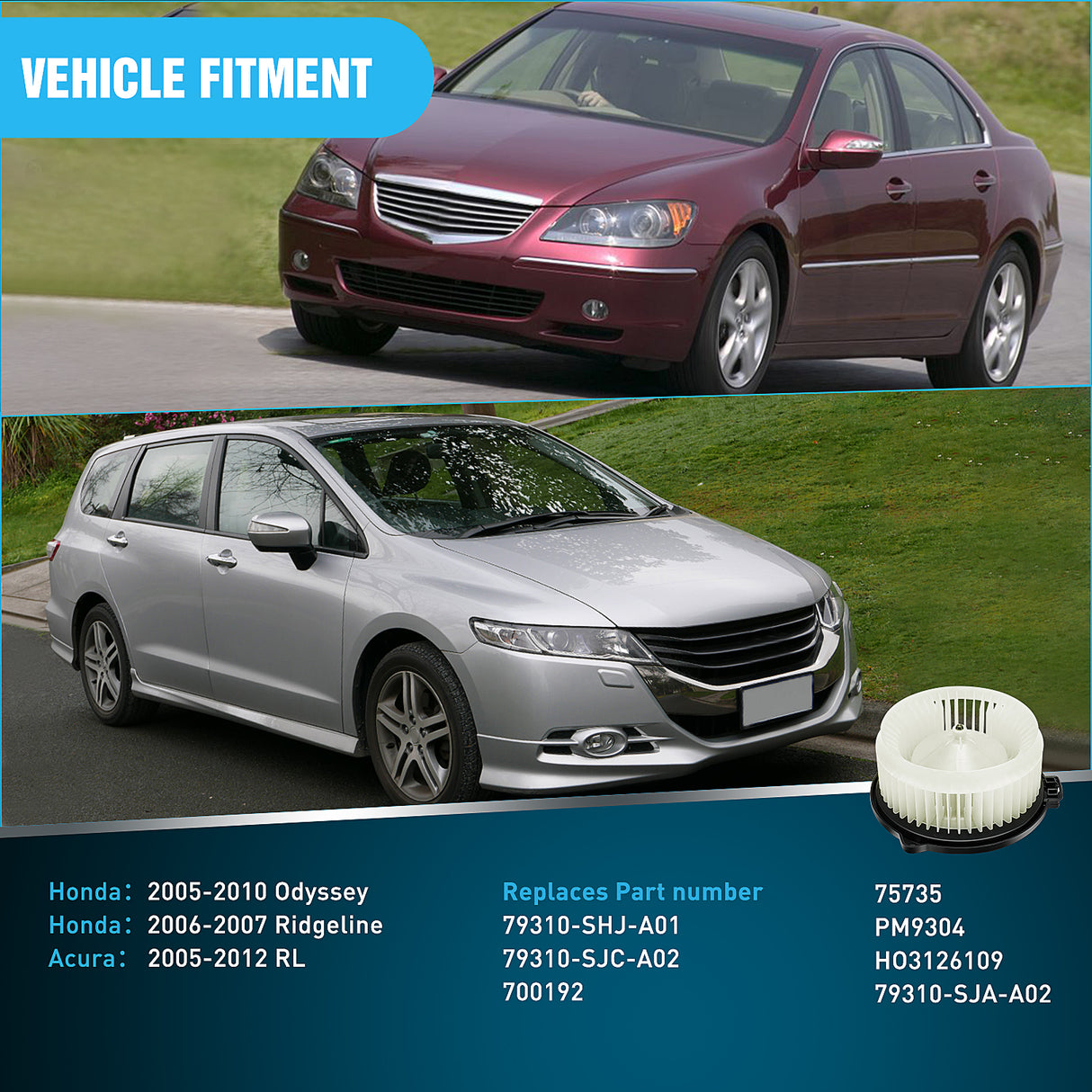 Nilight HVAC Blower Motor with Fan Fit for Hon-da Odyssey 2005 2006 2007 2008 2009 2010,Acura RL 2005-2011 2012 Replaces 79310-SHJ-A01, 79310-SJC-A02, 700192, 75735, PM9304