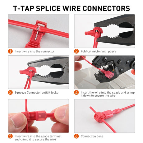 Motor Vehicle Parts 120PCS/60 Pairs Quick Splice Disconnect Wire Terminals T-Tap Spade Wire Connectors Red 22-16 AWG Male Female Self-Stripping Kit