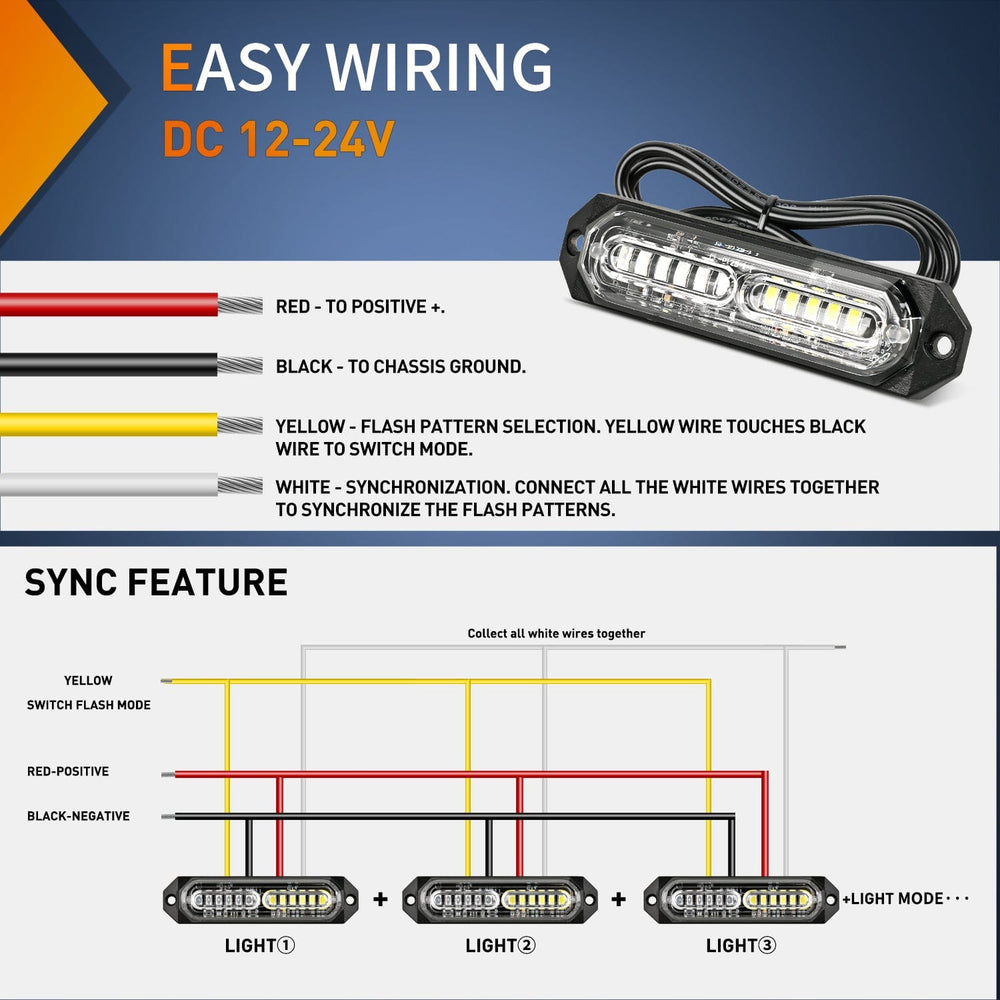 Surface Mount Strobe Lights 8PCS 12LED Blue White Emergency Strobe Lights