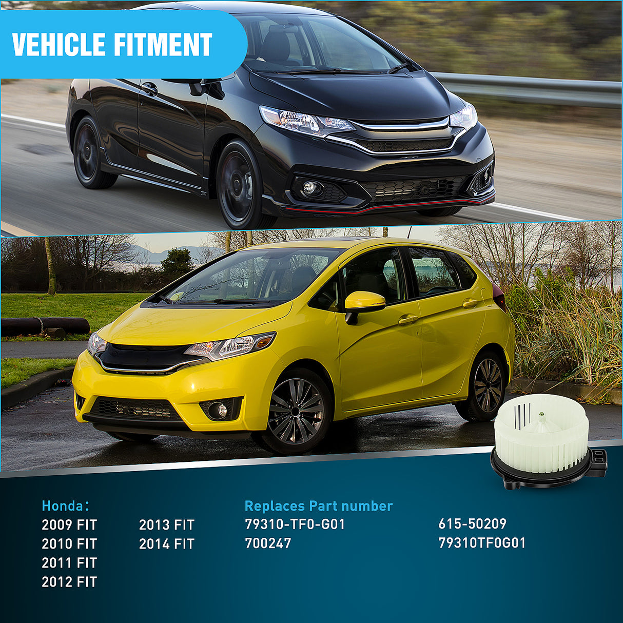 Nilight HVAC Heater Blower Motor Fan Fit for Honda FIT 2009 2010 2011 2012 2013 2014, AC Heated Fan Blower Motor Replaces 700247 615-50209 79310TF0G01 79310-TF0-G01